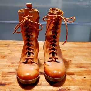 Doc Martens, Marci wedge lace & zip-up boots, tan